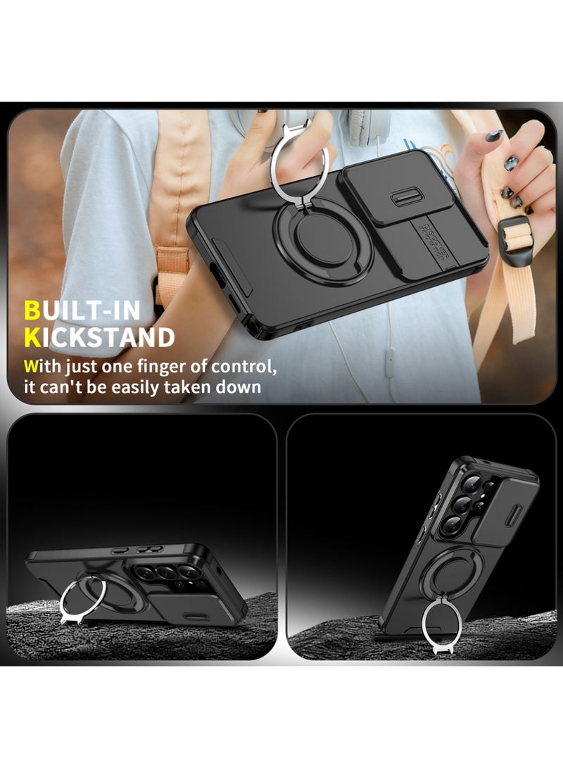 X-level Samsung Galaxy S26 Ultra Case Cover,Heavy Duty Shockproof Protection Case Cover with Finger Ring Phone Holder and Camera Lens Protector Slide Window, Phone Protect Case Cover for Samsung Galaxy S26 Ultra Black - Image 5